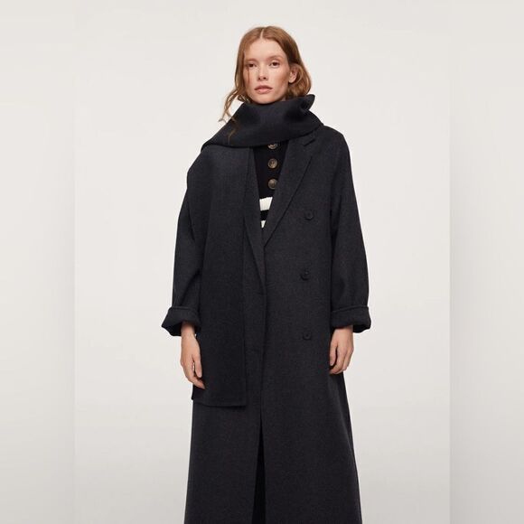 Mango Wool Blend Coat With Scarf New - Picture 10 of 16